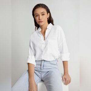Drop Shoulder Relaxed Fit Linen Button Up Shirt